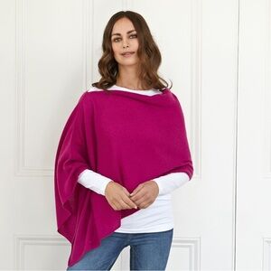 Handmade Nepal Cashmere Poncho Wrap Shawl Cape Fuchsia Magenta Pink Scarf